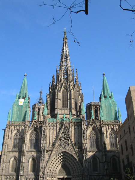 wider shot of facade of cathedral le seu